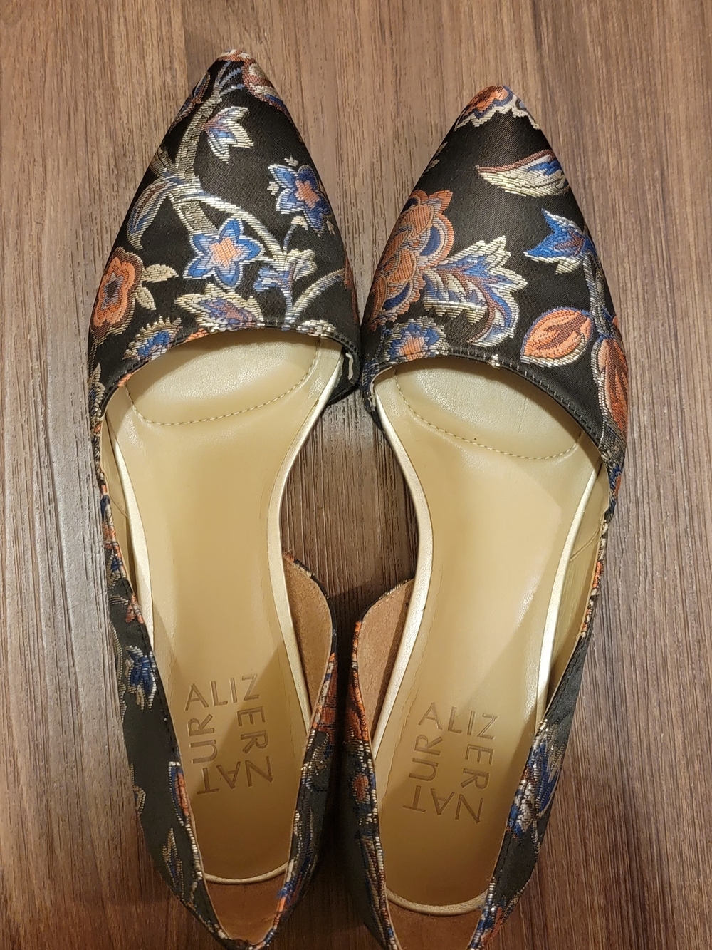 Naturalizer Black Floral Pointed Toe D'Orsay Flats